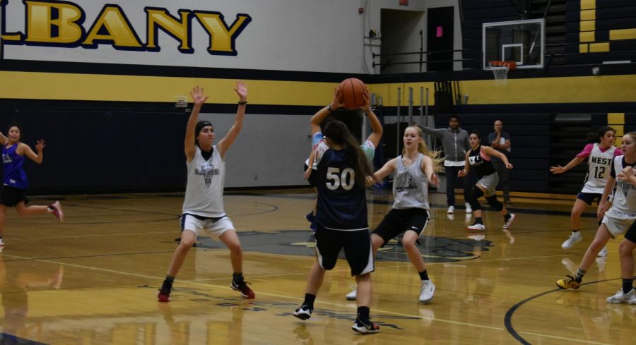 HEADS UP Varsity girls basketball player senior Elena Meza-Wynkoop looks to pass off the ball during practice on Nov. 29.