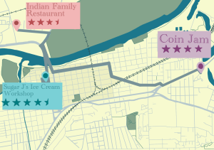 illustration of Albany, Oregon highlighting the locations in the review.