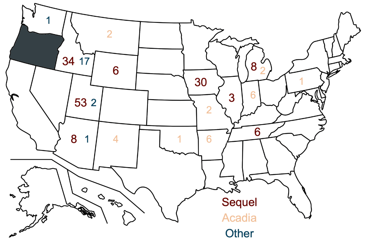This map shows the number of times children in foster care were placed in residential treatment facilities out-of-state. Some children went to more than one out-of-state facility.